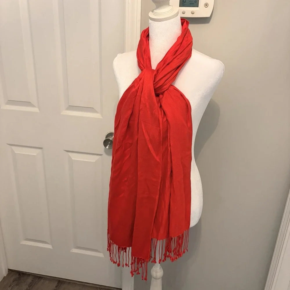 Vibrant Red Fringe Scarf Pashmina Wrap 20.5